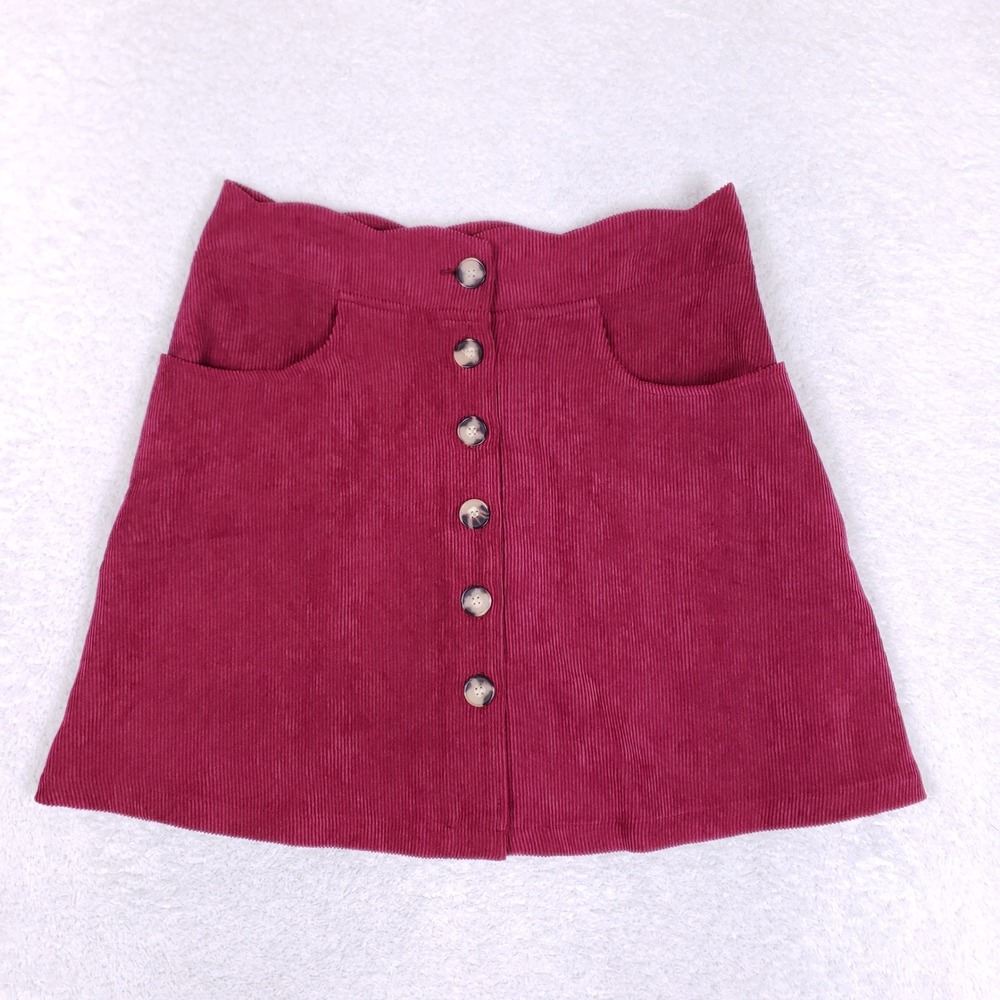 In Girl Corduroy Skirt Womens XL 16 Button Front Mini Burgundy Y2K Whimsygoth